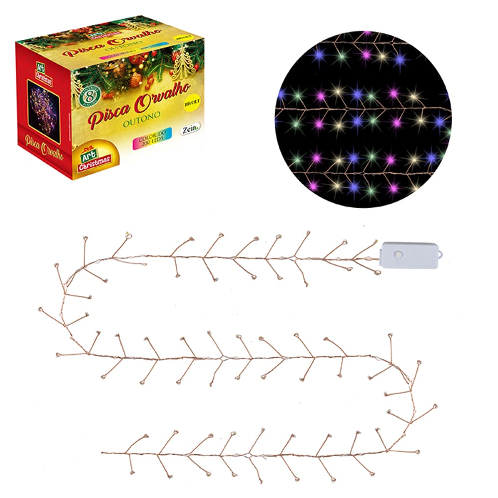 Pisca Fio Cobre 200 Leds Colorido Rgb 3M Bivolt