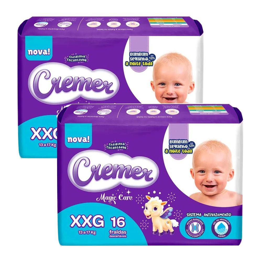 Kit 2 Fraldas Descartável Cremer Magic Care Jumbo XXG - 32 Tiras