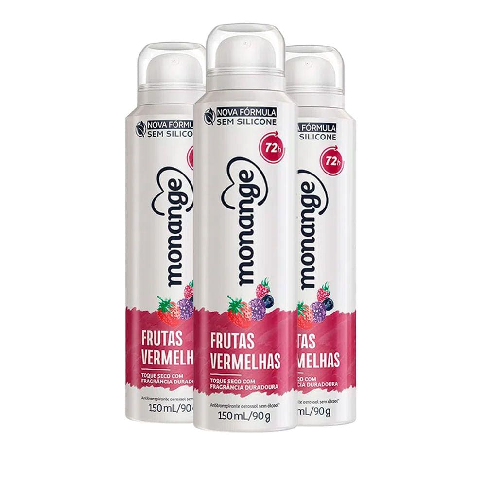Kit Desodorante Aerosol Monange Frutas Vermelhas 90g - 3 unidades