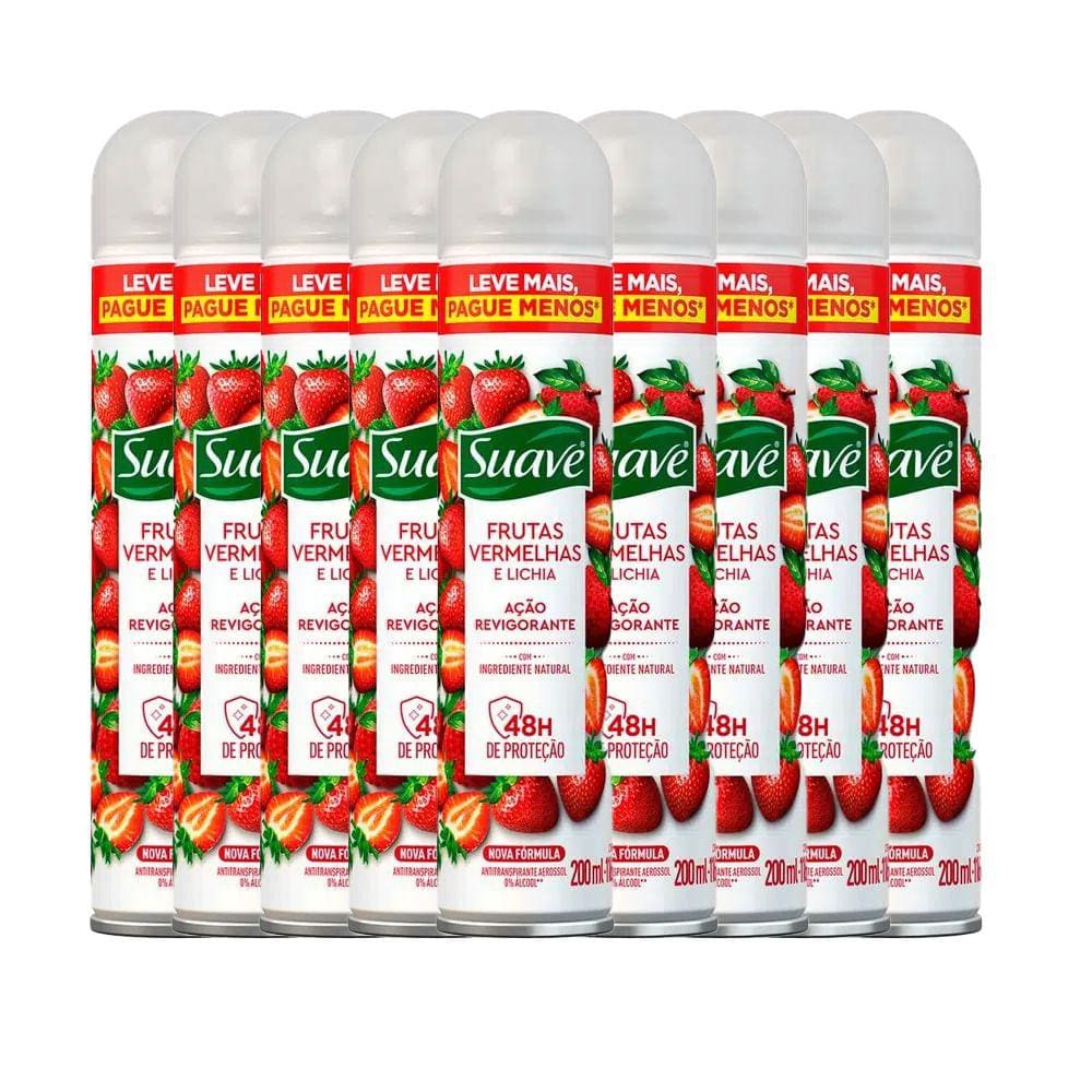 Kit Desodorante Aerosol Suave Frutas Vermelhas 200ml - 9 Unidades