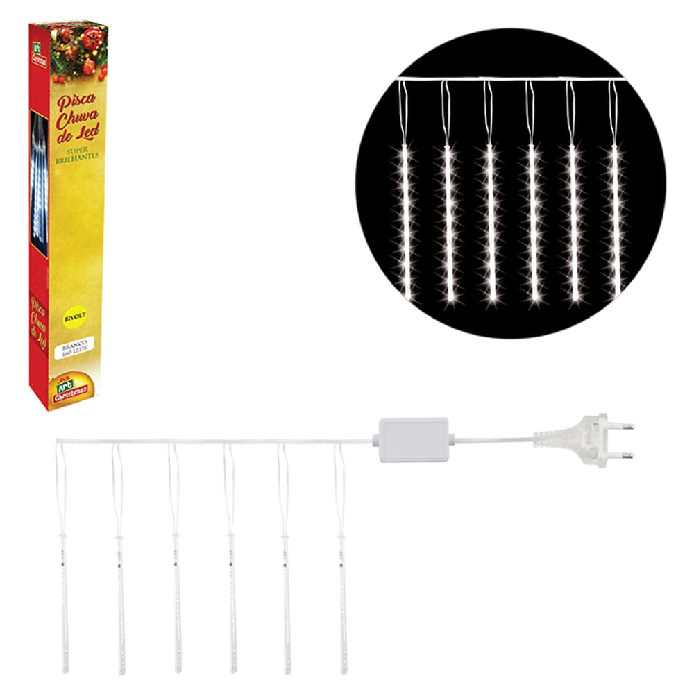 Pisca Chuva 160 Leds Branco 8 Tubos 2,5M Bivolt