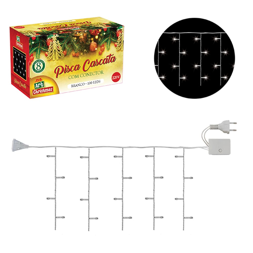 Pisca Cascata 100 Leds Branco 1,5X1,5 220V