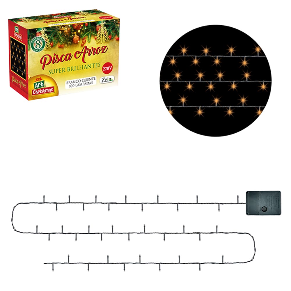 Pisca Arroz Branco Quente 100 Led 4,2M 220V