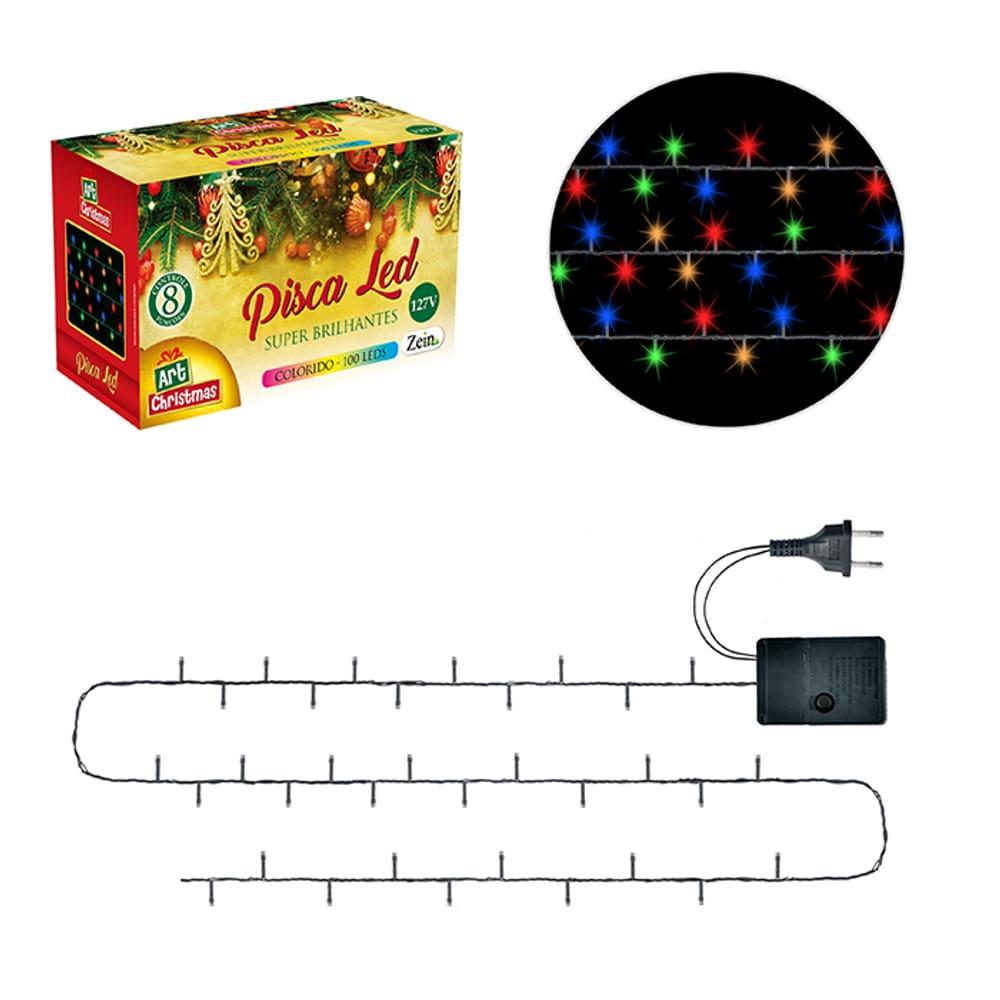 Pisca Led 100 Led Colorido Rgb 8M 127V