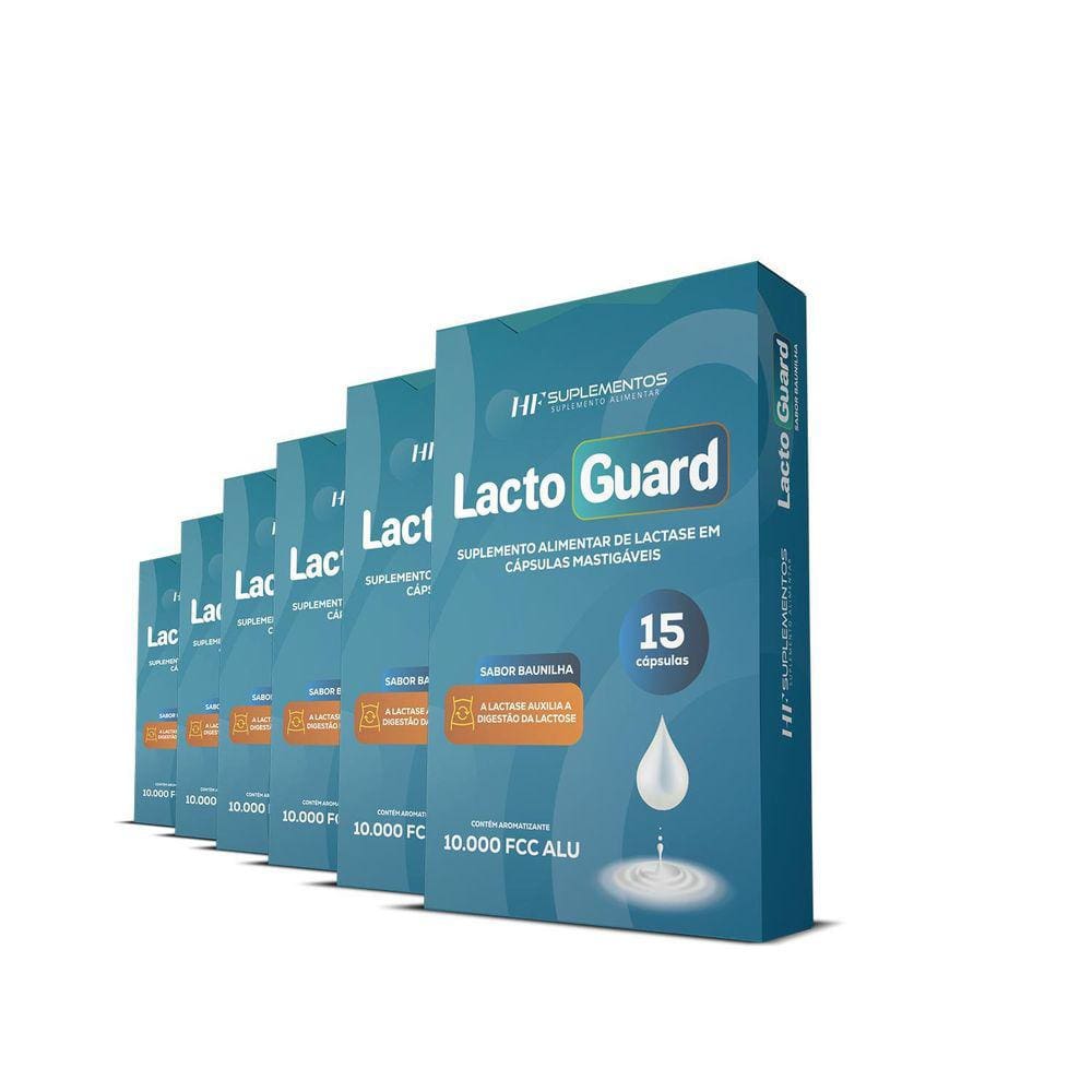 Kit 6X Lacto Guard 15 Caps Mastigável Sabor Baunilha Hf