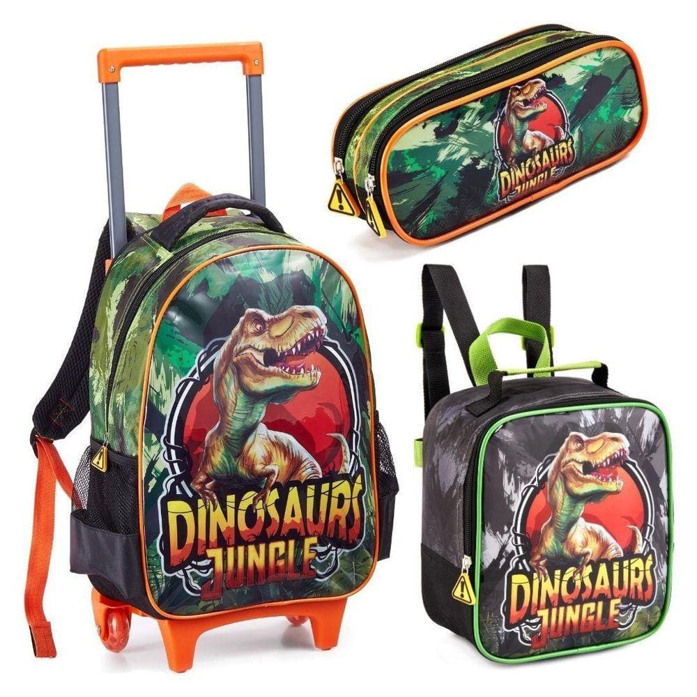 Kit Escolar Dinossauro - Mochila, Lancheira e Estojo Preto