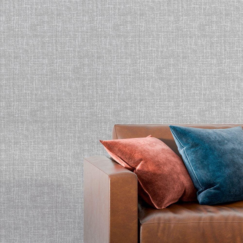 Papel de parede 3D Auto Colante efeito tecido linho cinza Realista Decorativo Vinil Quarto 12m