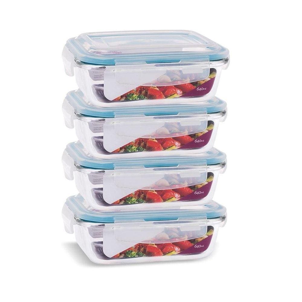 Potes de Vidro Hermético 640ml - Conjunto 4 Unidades