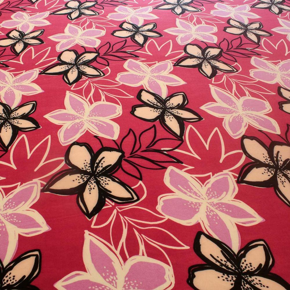 Tecido Malha Liganete Estampado Verão Flores Fundo Rosa Pink