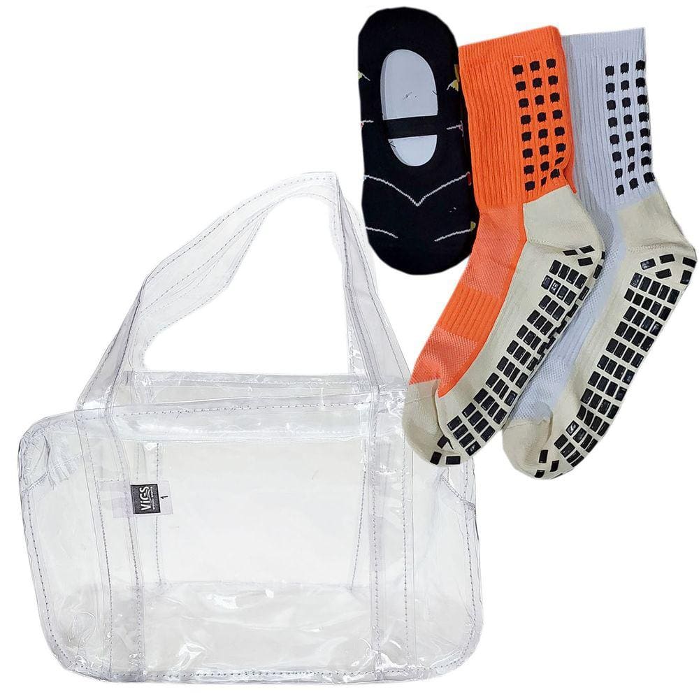 Meia Esportiva Antiderrapante + Sapatilha Pilates + Bolsa PVC Transparente