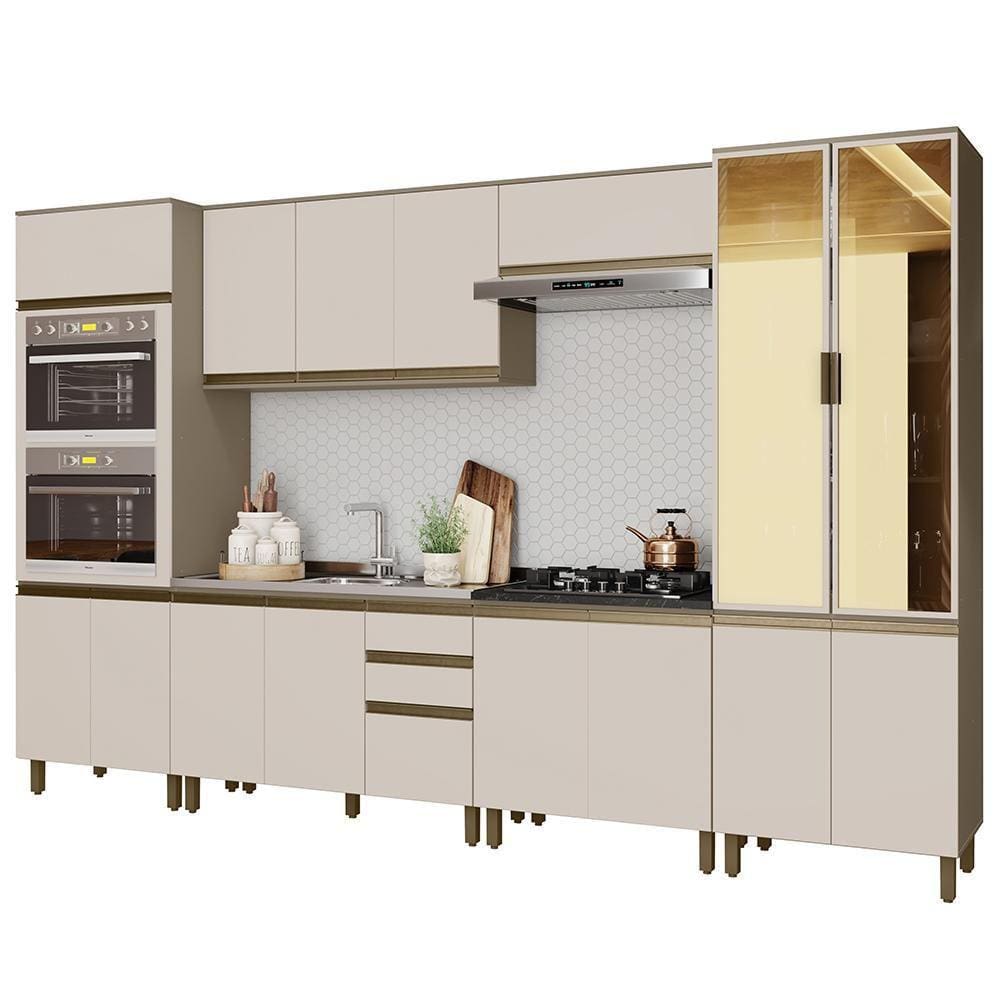 Cozinha Modulada Connect 6 Peças com Torre Quente 2 Fornos e Cristaleira - Móveis Henn