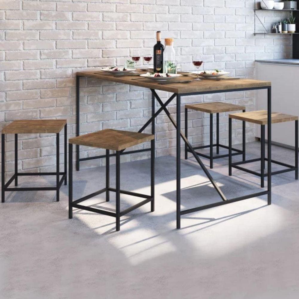 Conjunto Mesa C/ 4 Bancos Quadra Vermont/Preto Industrial