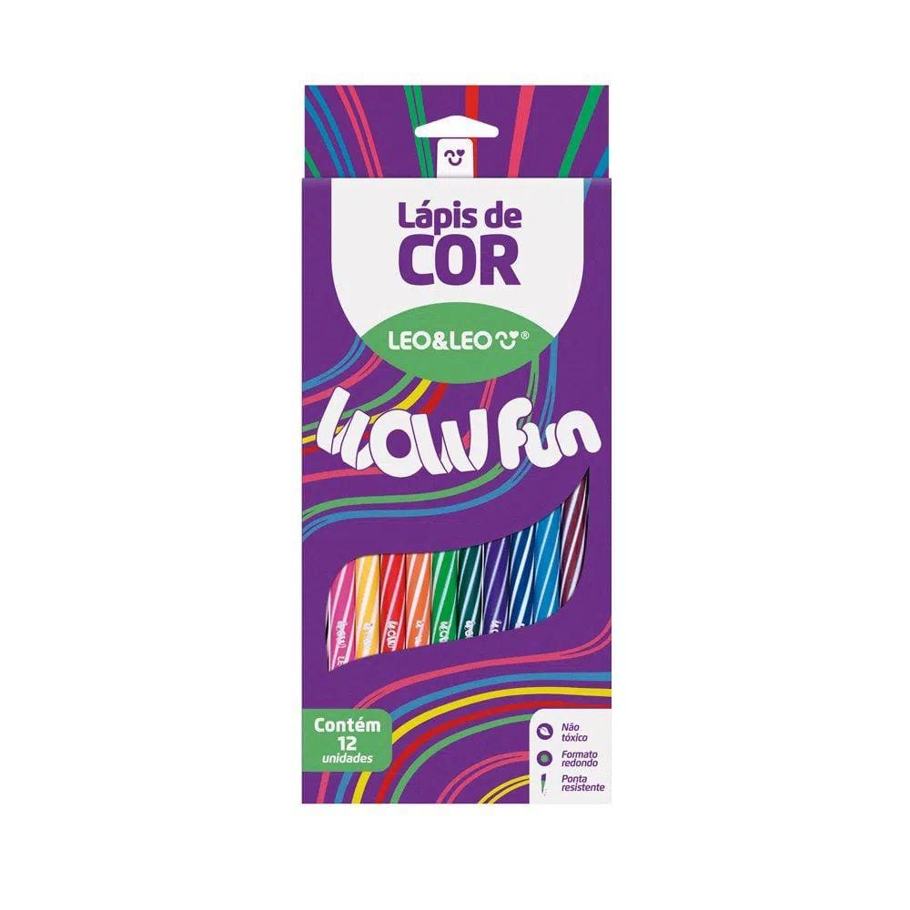 Lápis de Cor Escolar Redondo 12 Cores Wow Fun Leo & Leo