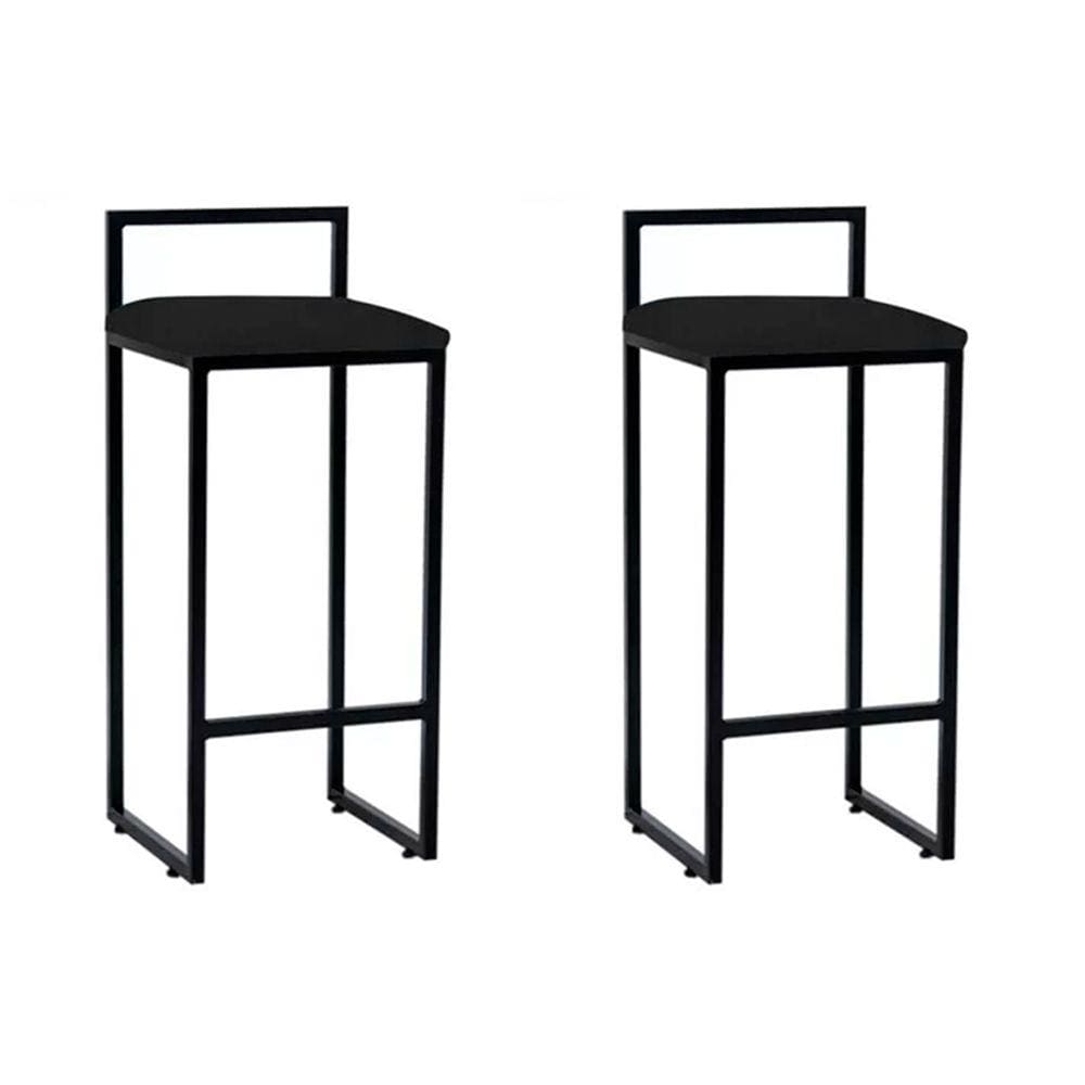 Kit 2 Banquetas Altas Industriais em Aço Dori Preto Assento Suede Preto