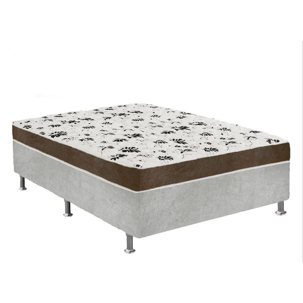Cama Box Casal Suede Cinza + Colchão Casal Suede Marrom Orto Molas Ensacada 138x188x55