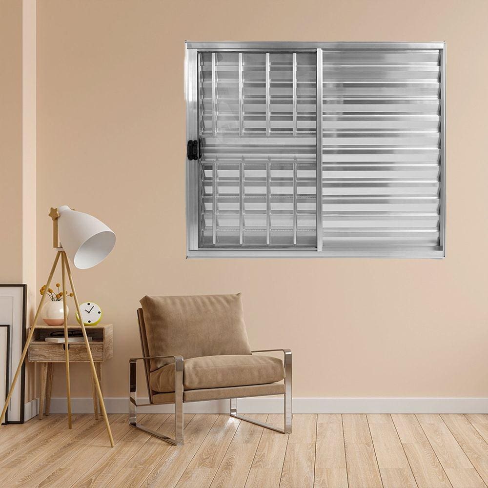 Janela Alumínio Veneziana 3 Folhas 100x120cm Com Grade Marroml Brilhante Plus Lux Esquadrias Branco