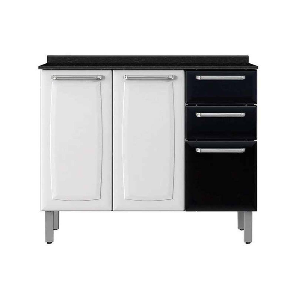 Balcão de Cozinha 3 Portas 2 Gavetas IG3G2-105 Luce Itatiaia Branco/Preto