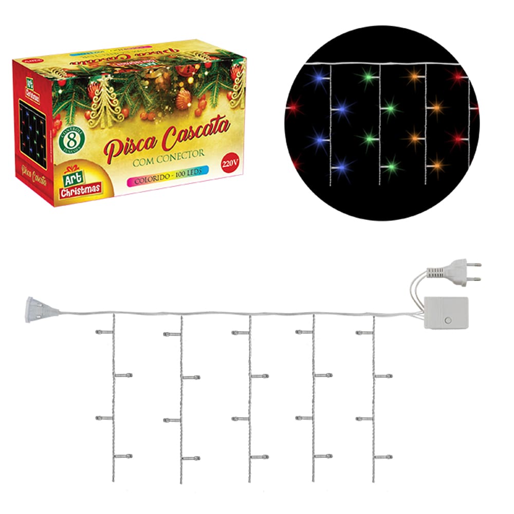 PISCA CASCATA 100 LEDS COLORIDO RGB 1,5x1,5 220V