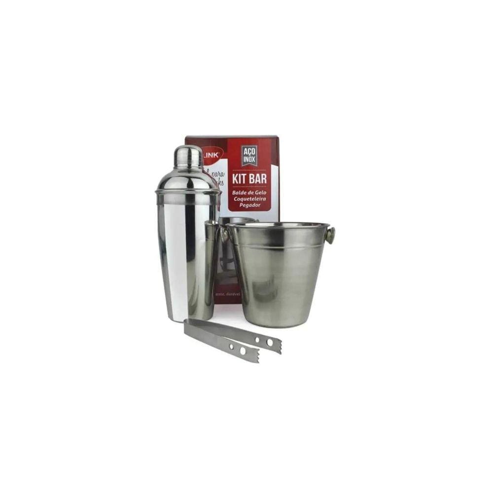 Kit Bar 3 Pçs/ Inox Coqueteleira 750 Ml Balde E Pegador - Cl