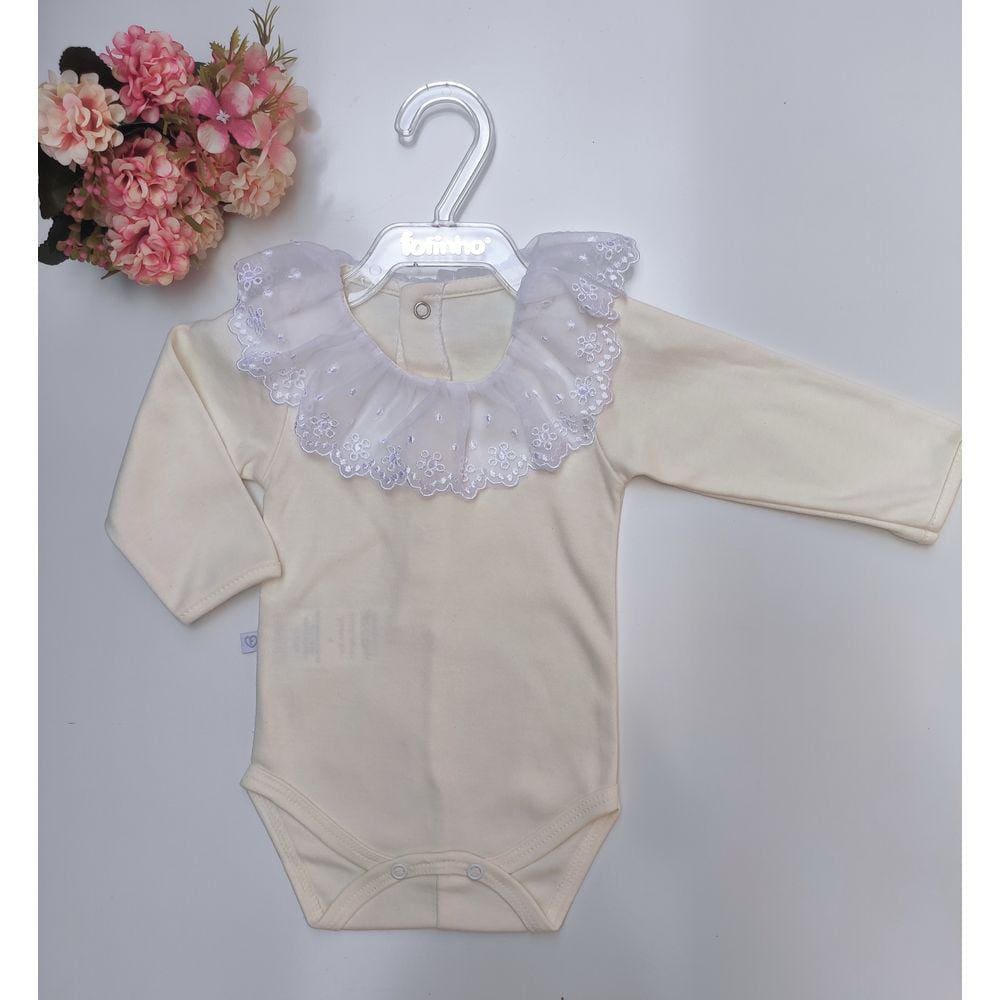 Body manga longa com gola rendada - moda bebê - maternidade