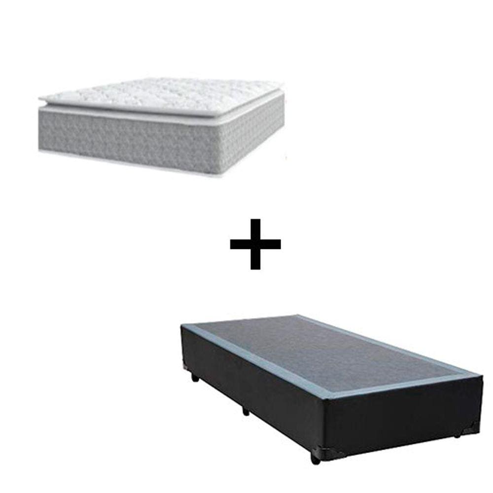 Cama Box Solteiro 88 Sintetico Preto com Colchão Nazar Molas Ensacadas com Pillow Top - Bello Box - Conforto (Espuma da Nasa) Viscoeslástico D33 Cinza