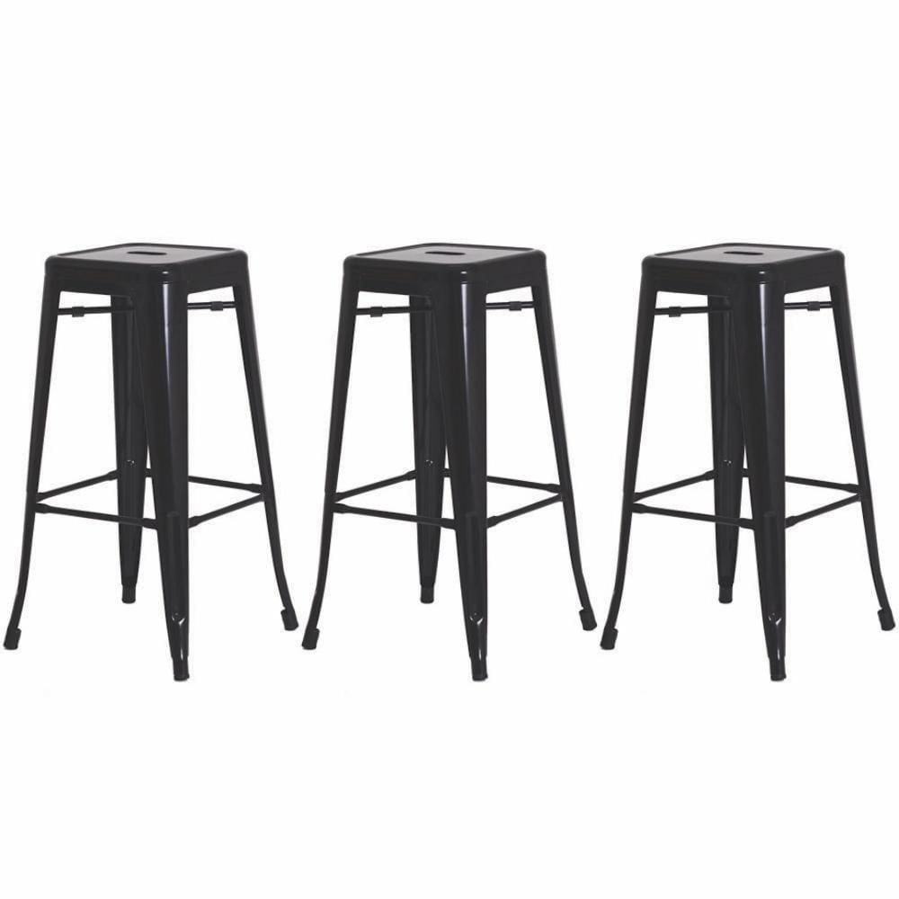 Kit 3 Banquetas Alta Para Bar Balcão Bancada Pub Bistrô Cozinha Americana Tolix Iron Industrial Preto
