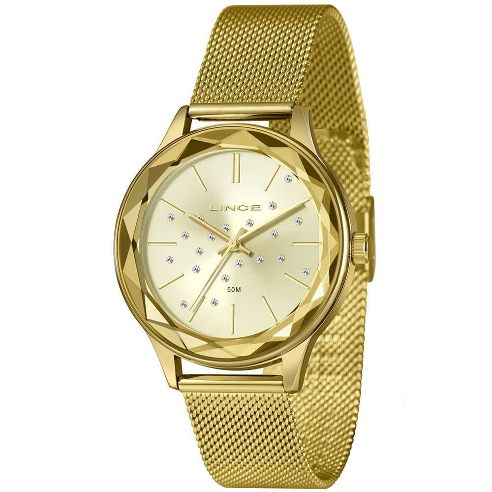 Relógio LINCE feminino analógico strass dourado LRG4782L40 C1KX