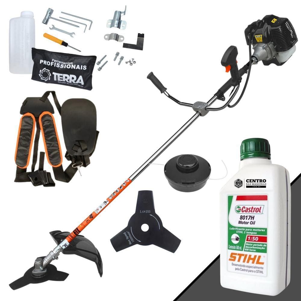 Aparador de Grama á Gasolina GRH-430 43cc 1,7Hp 2T Roçadeira Profissional Completa Com Lâmina de 3 Pontas e Carretel Nylon + ÓLEO CASTROL STIHL 2T
