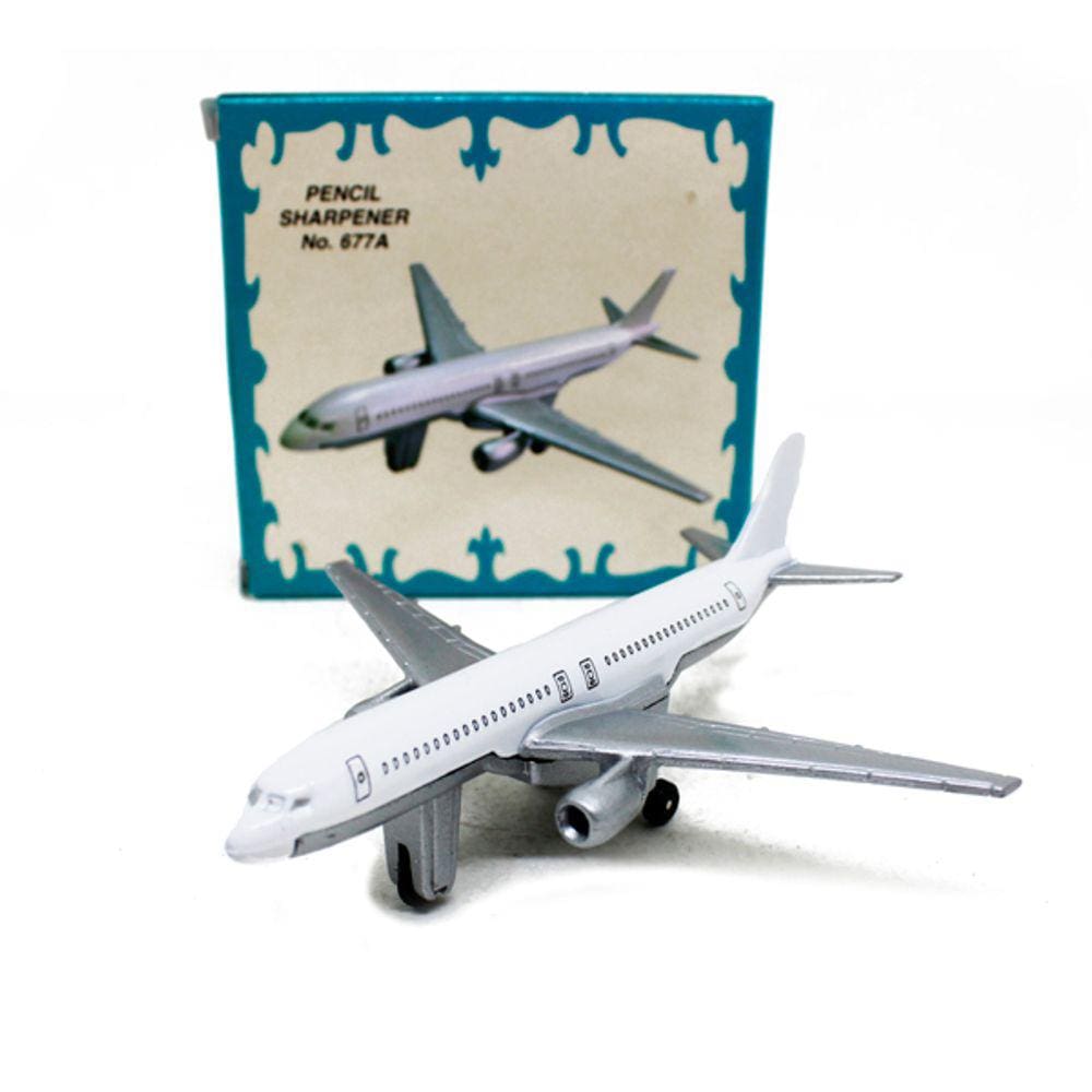 Apontador Miniatura em Metal Avião Comercial Branco - Die-Cast Colecionável 677A