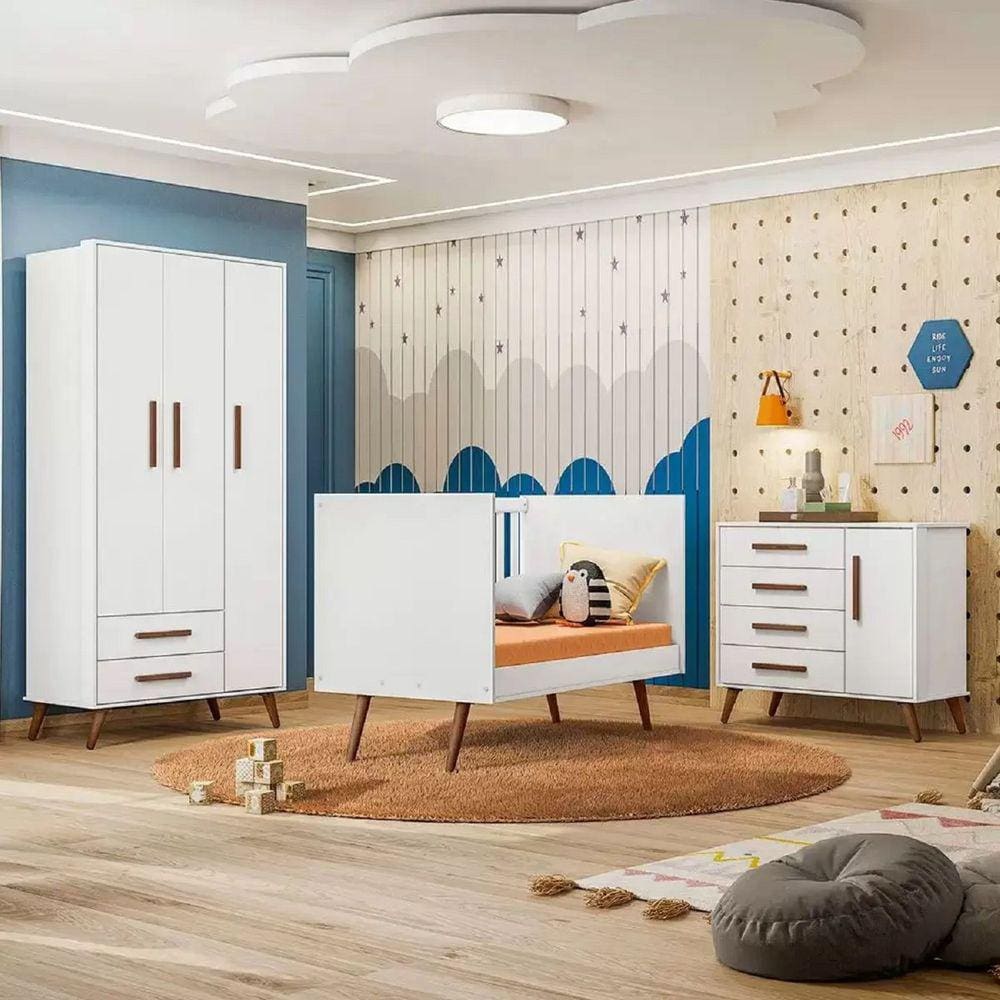 Roupeiro Com Berço e Cômoda Infantil Baby - Móveis Leartam