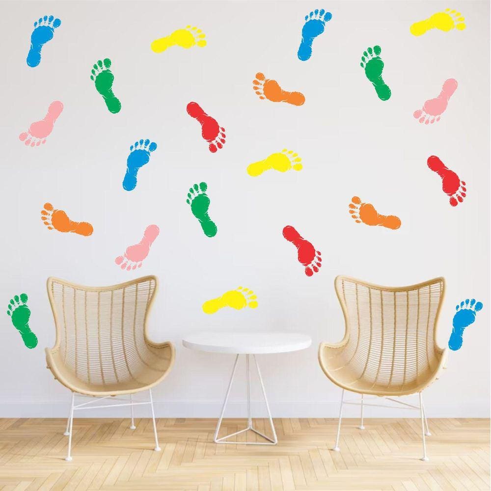 Adesivo De Parede Decorativo Pés Pegadas Coloridas