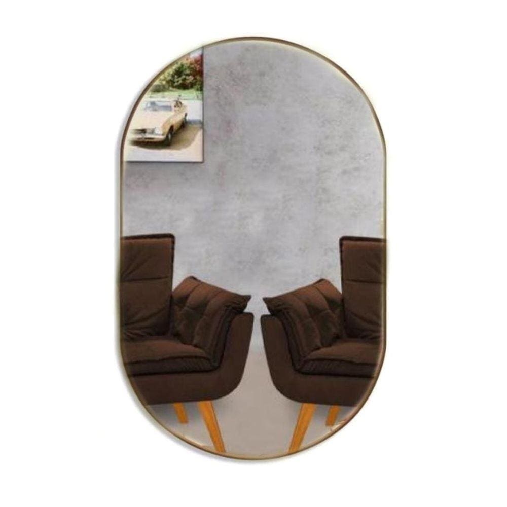 Espelho Oval 60cm - Moldura em Couro Ecológico