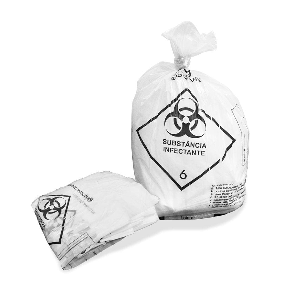 Saco Plástico Para Lixo Hospitalar Infectante Branco 15L 39cm x 58cm 4,5kg Rava