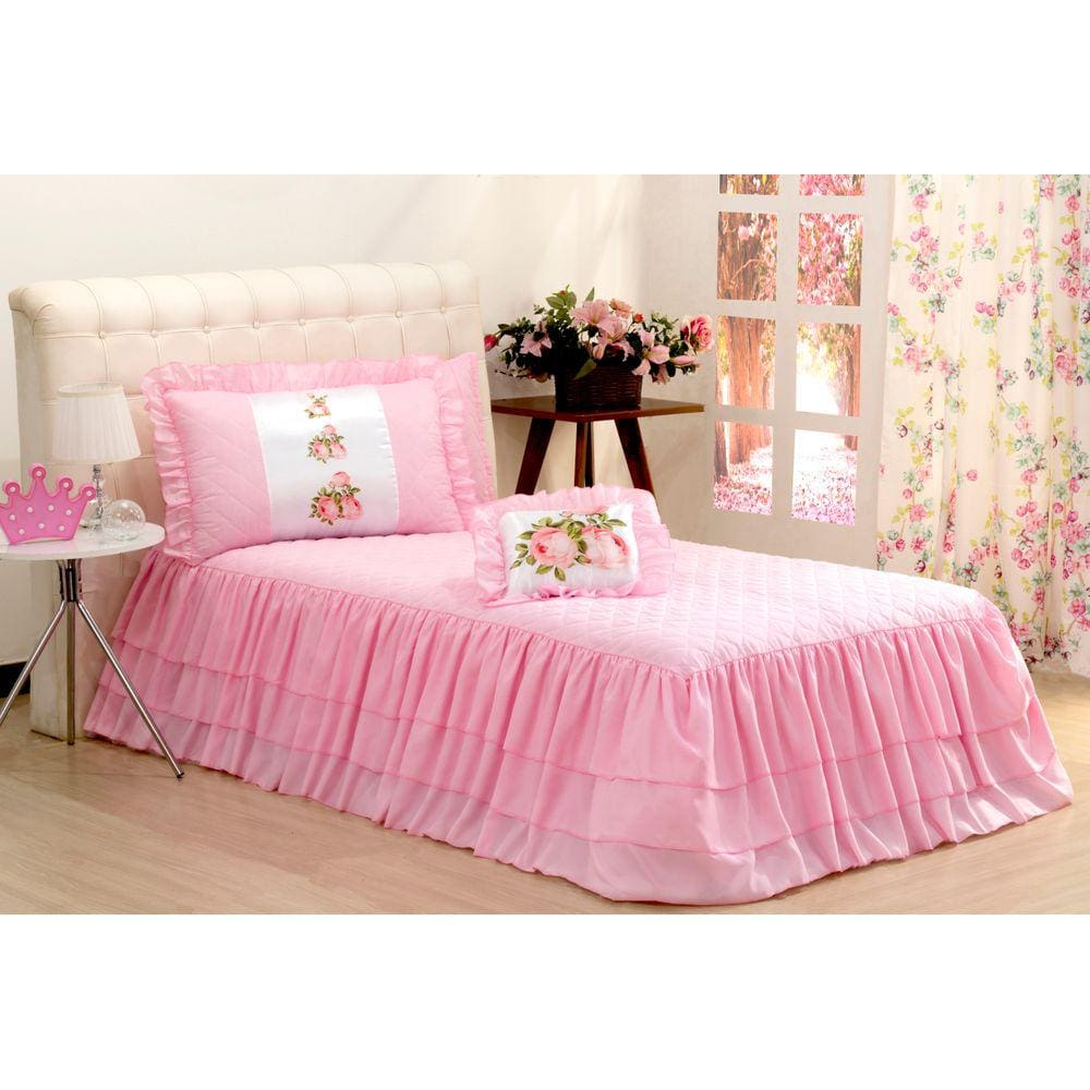 Kit Colcha Sofia Solteiro 03 Peças Rosa