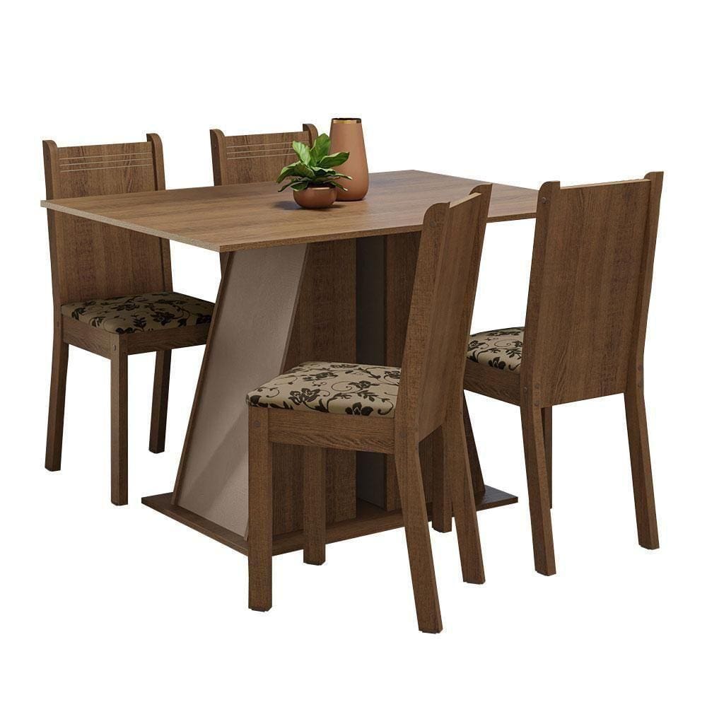 Conjunto Sala De Jantar Mesa Tampo De Madeira 4 Cadeiras Rustic/crema/bege Marrom Marilyn Madesa Rustic/crema/bege Marrom