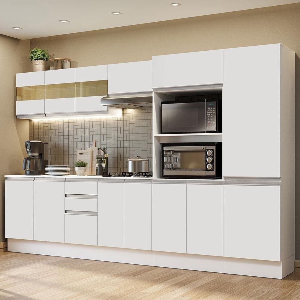 Armário De Cozinha Completa 100% Mdf 300cm Frentes Branco Smart Madesa 02 Branco