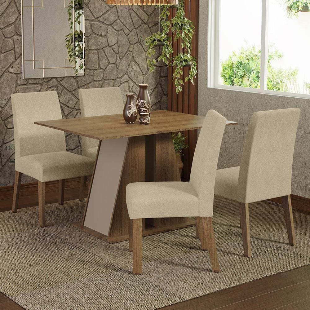 Conjunto Sala De Jantar Mesa Tampo De Madeira 4 Cadeiras Rustic/crema/imperial Agnes Madesa Rustic/crema/imperial