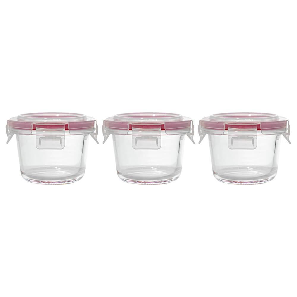 Jogo De Potes De Vidro Hermético Redondo 3 peças 200mL - Casambiente
