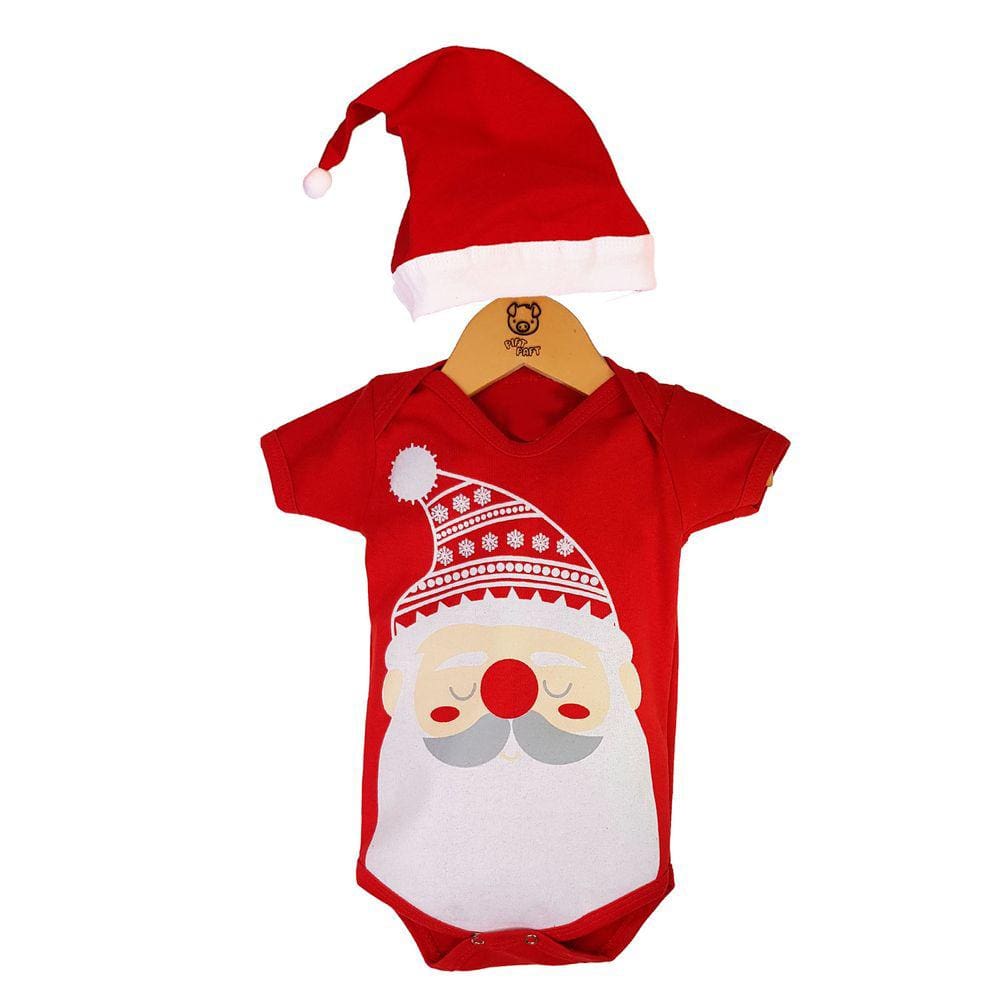 Kit Body Bebê Estampado Tematico Papai Noel + gorro