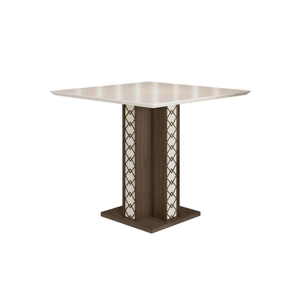 Mesa de Jantar 4 Lugares Tampo com Vidro Houston Amendoa Off-White