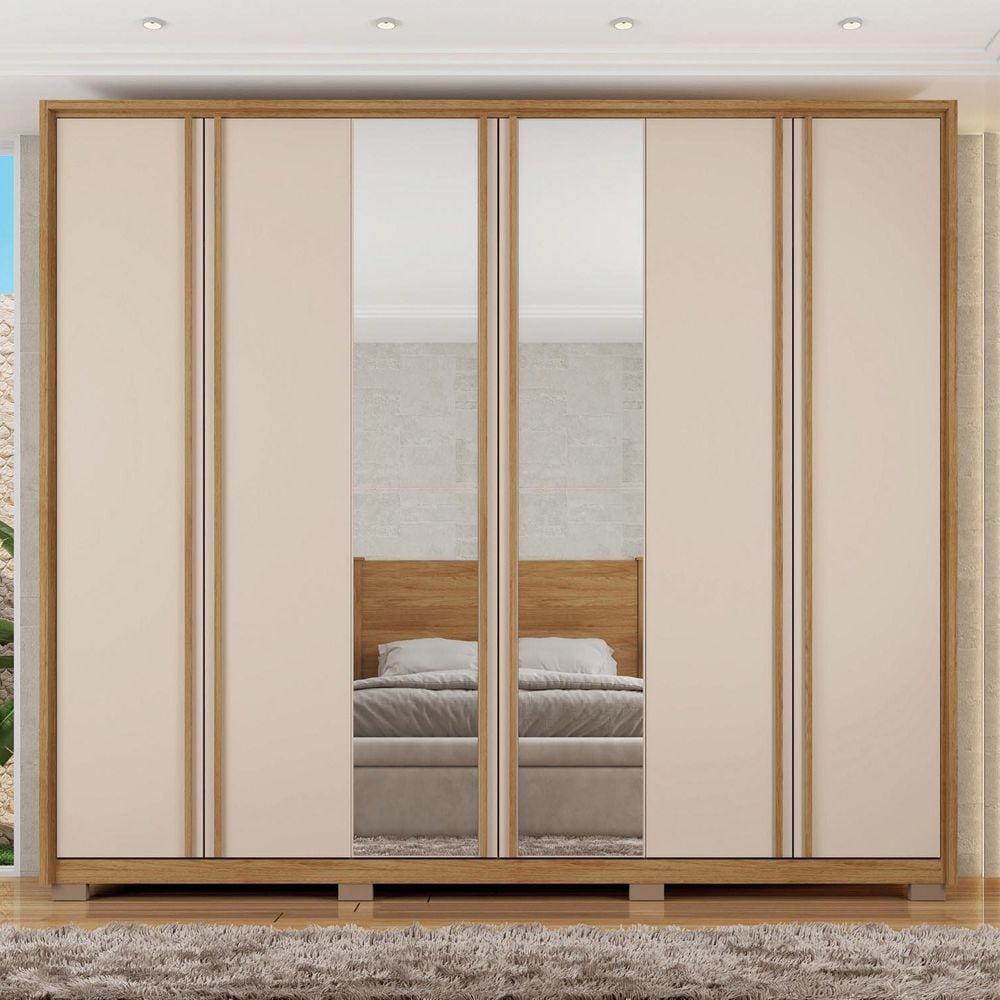 Guarda Roupa Casal 2.7 com Espelho 6 Portas 4 Gavetas Suburban Buriti/Off White