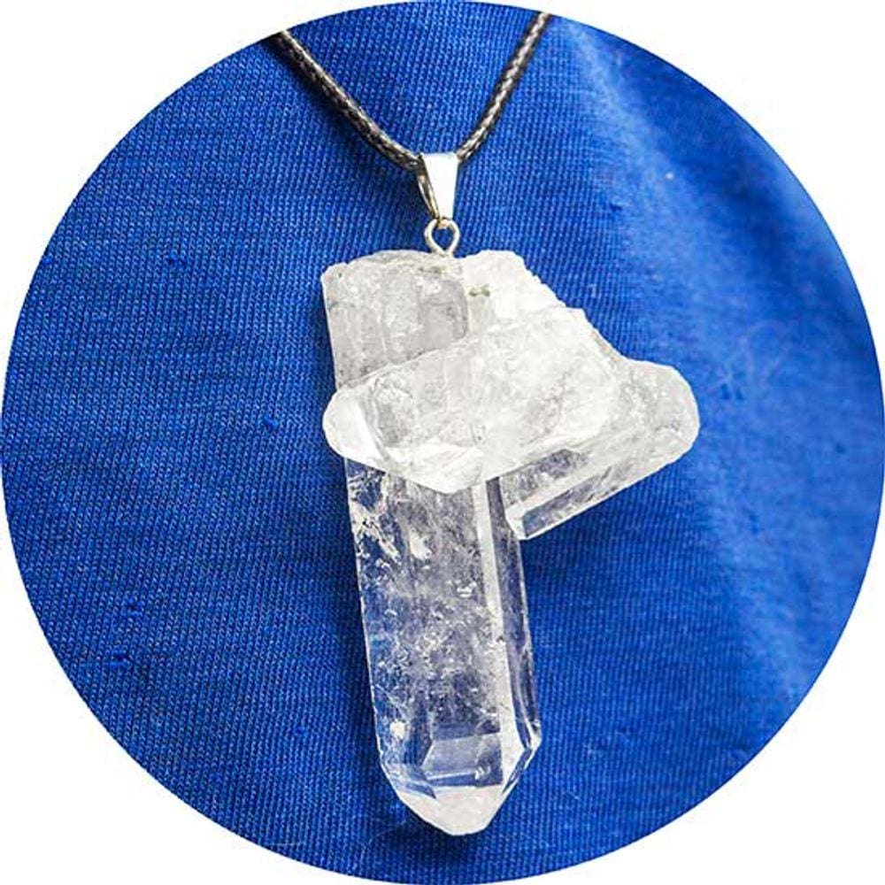 Colar Drusa de Cristal Bruta Natural 55mm Pino Prateado