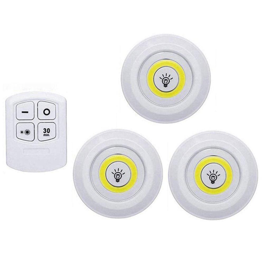 Kit 3 Lâmpada Iluminaria Led Com Controle Sem Fio Remoto