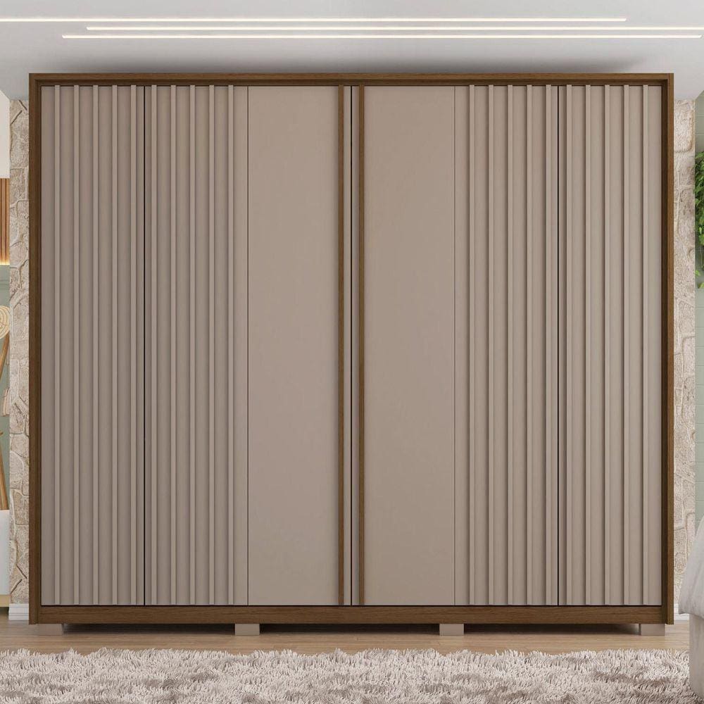 Guarda Roupa Casal Ripado 6 Portas 4 Gavetas Suburban Havana/Cinza