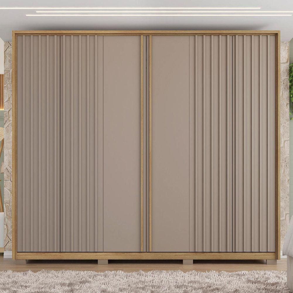 Guarda Roupa Casal Ripado 6 Portas 4 Gavetas Suburban Buriti/Cinza