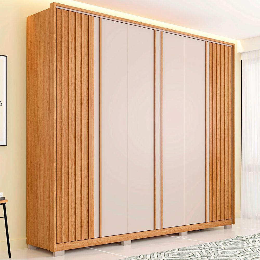 Guarda-Roupa Casal Apollo 6 Portas 4 Gavetas Buriti/Off White - Caemmun