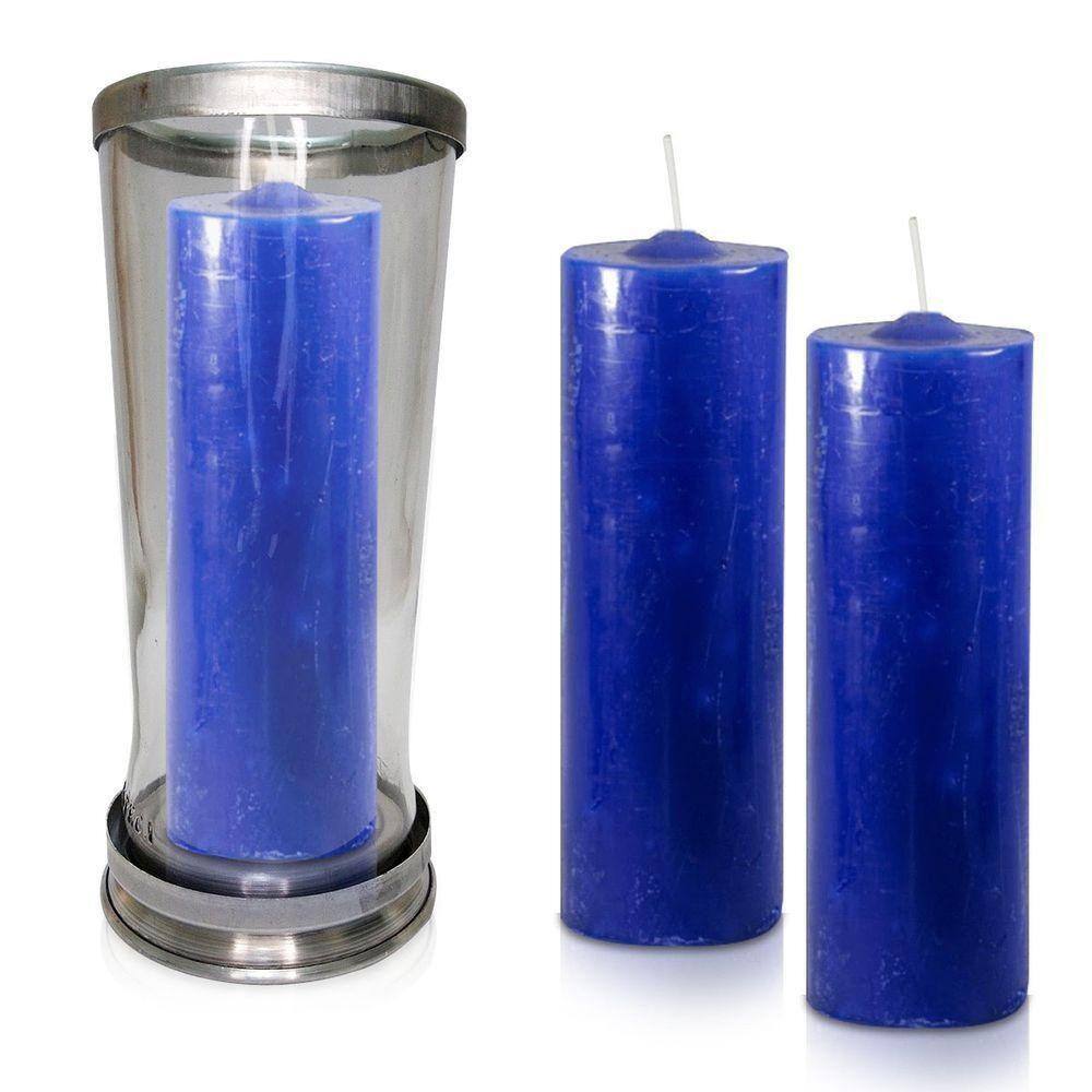 Kit Copo Suporte Vidro Para Vela + 3 Velas Votivas 7 Dias Azul Marinho 250g