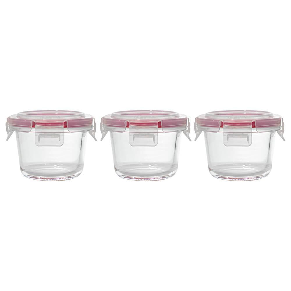 Jogo De Potes De Vidro Hermético Redondo 3 peças 200mL - Casambiente