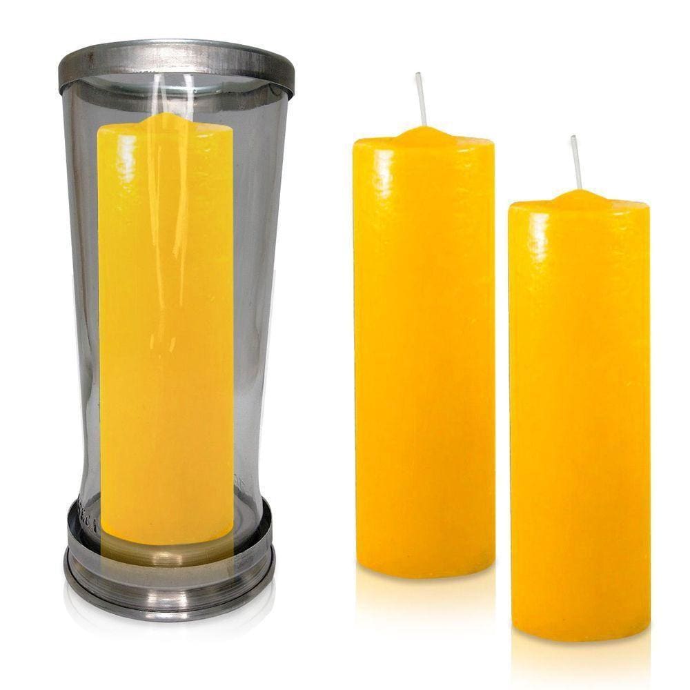 Kit Copo Suporte Vidro Para Vela + 3 Velas Votivas 7 Dias Amarela Com Essência Mel 250g