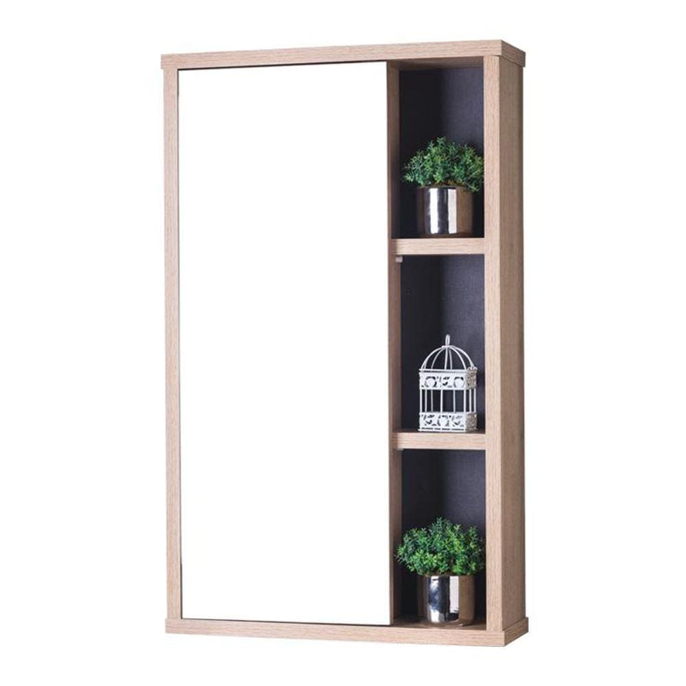 Espelho Milano para Banheiro com Armário Carvalho e Grafite - 69 x 42cm